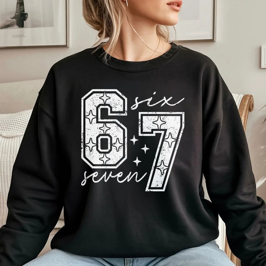 67 Varsity Sweatshirt | Retro Sport Typography Graphic | Premium Cotton Blend | Unisex Birthday Gift for Her or Him