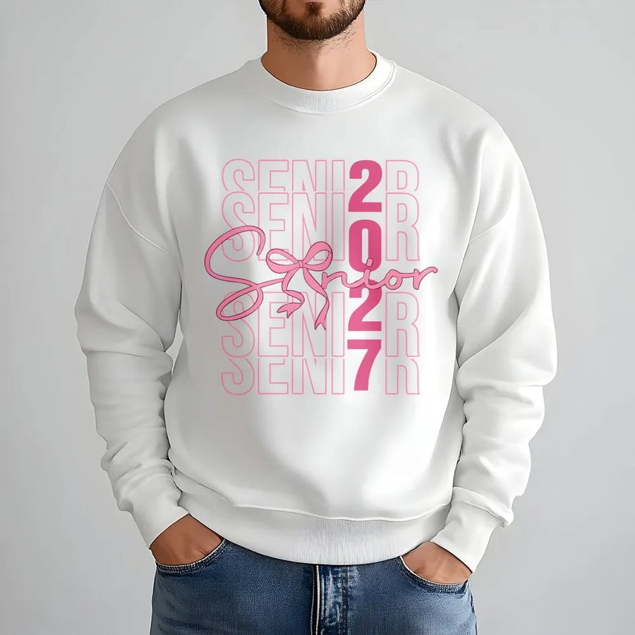 Senior 2027 Sweatshirt | Cute Pink Bow Graphic Sweatshirt | Premium Cotton Blend | Class of 2027 Graduation Gift for Her