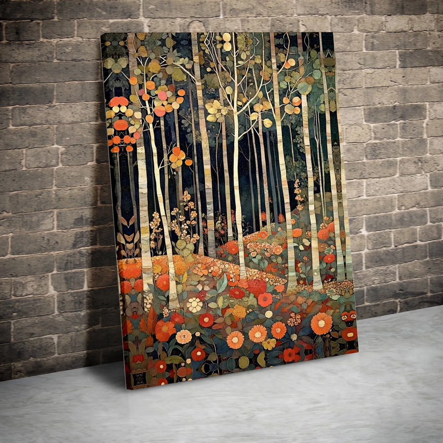 Birch Forest Canvas Wall Art | Art Nouveau Style Wildflower Meadow | Gallery Quality 1.25 inch Depth | Nature Lover Home Decor Gift
