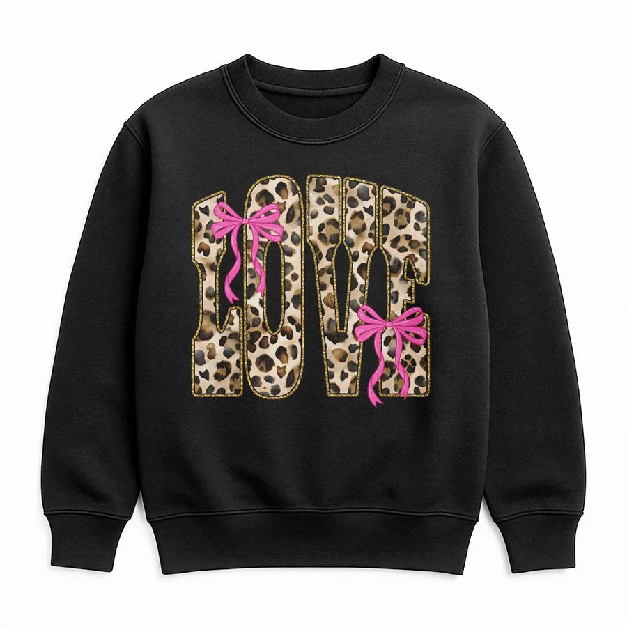 Love Sweatshirt | Leopard Print Coquette Bow Graphic | Premium Soft Cotton Blend | Aesthetic Valentine Gift for Her
