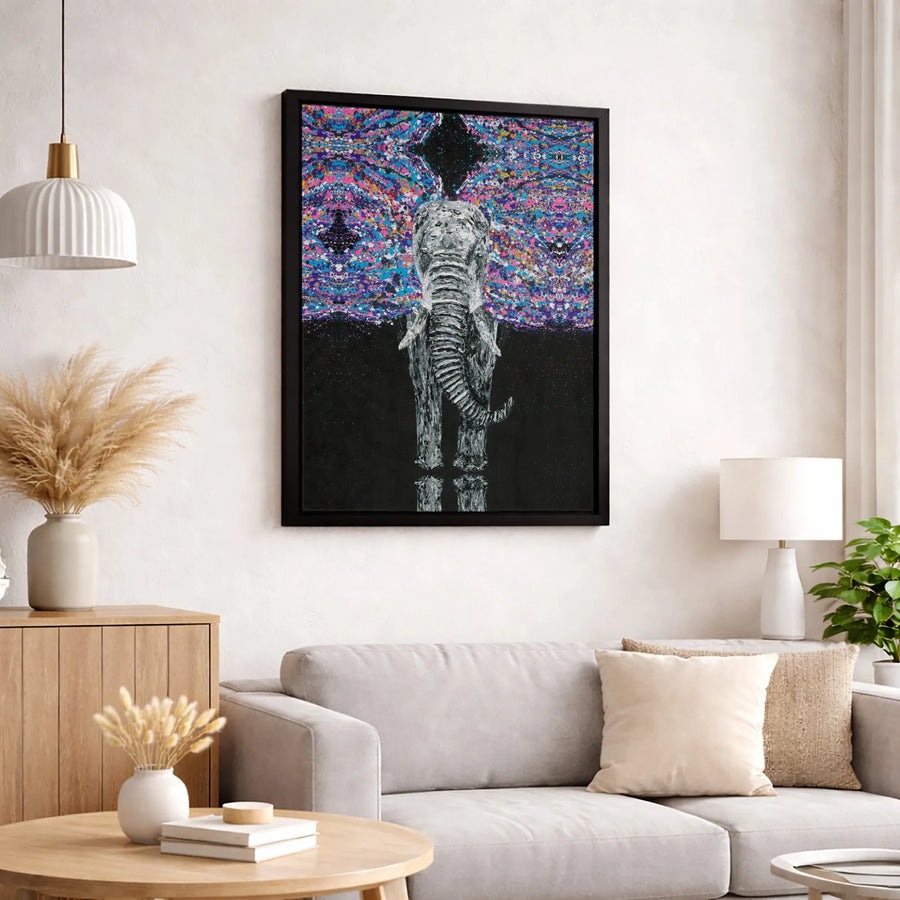 Abstract Elephant Canvas Wall Art | Psychedelic Splatter Galaxy Print | Premium Gallery-Wrapped Decor | Unique Animal Lover Gift
