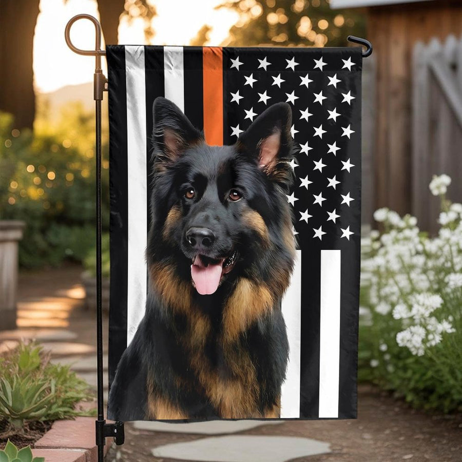 German Shepherd Garden Flag | Thin Orange Line K9 Hero Design | Premium Weather-Resistant Fabric | Patriotic Gift for Dog Lovers