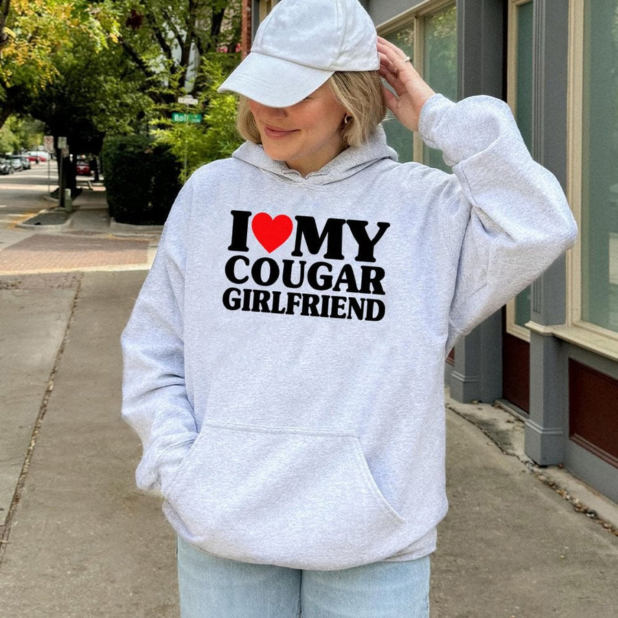 I Love My Cougar Girlfriend Hoodie | Funny Romantic Graphic Sweatshirt | Premium Cotton-Blend | Gift For Boyfriend Or Husband