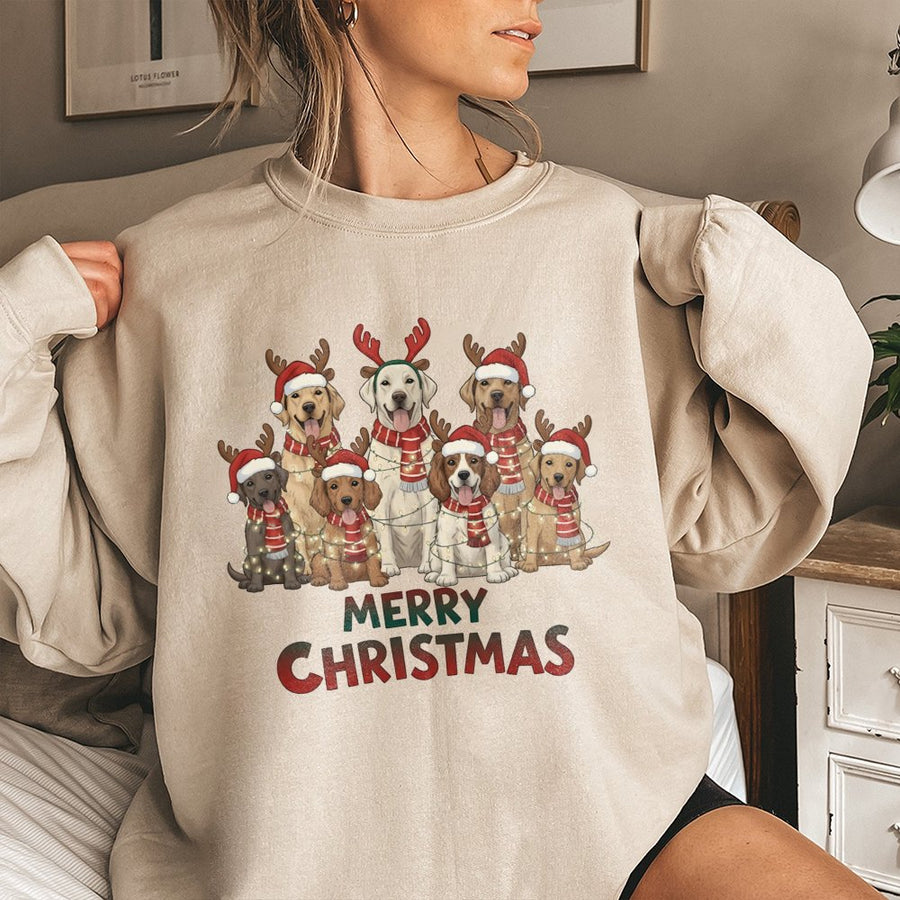 Merry Christmas Dogs Sweatshirt | Cute Festive Holiday Puppy Graphic | Soft Cotton Blend Unisex Apparel | Gift for Dog Mom and Pet Lovers
