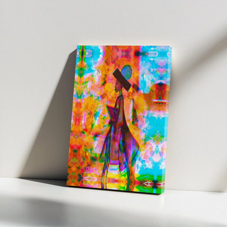 African Woman Canvas Art | Vibrant Psychedelic Portrait Wall Decor | Premium Gallery Wrap Stretched Print | Cultural Home Office Wall Art Gift