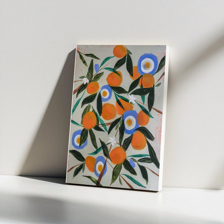 Abstract Orange Grove Vertical Canvas | Modern Botanical Fruit Painting | Premium Gallery Wrap Canvas | Kitchen Wall Decor Gift