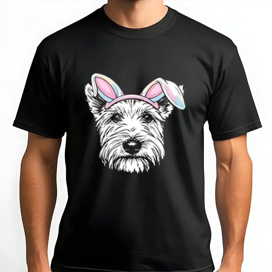Scottish Terrier Easter T-Shirt | Cute Dog Wearing Bunny Ears Graphic | 100% Premium Cotton Tee | Funny Spring Holiday Dog Lover Gift
