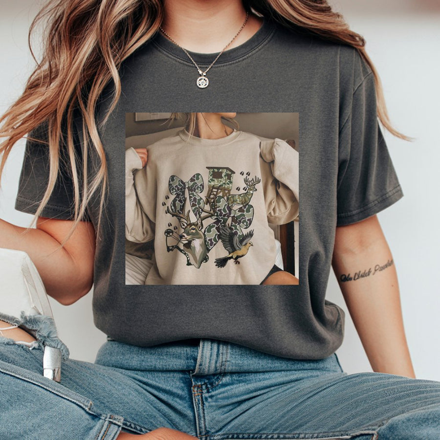 Camo Bow Hunting T-Shirt | Trendy Deer Season Graphic Tee | Premium 100% Cotton | Wildlife Gift for Outdoor Loving Women