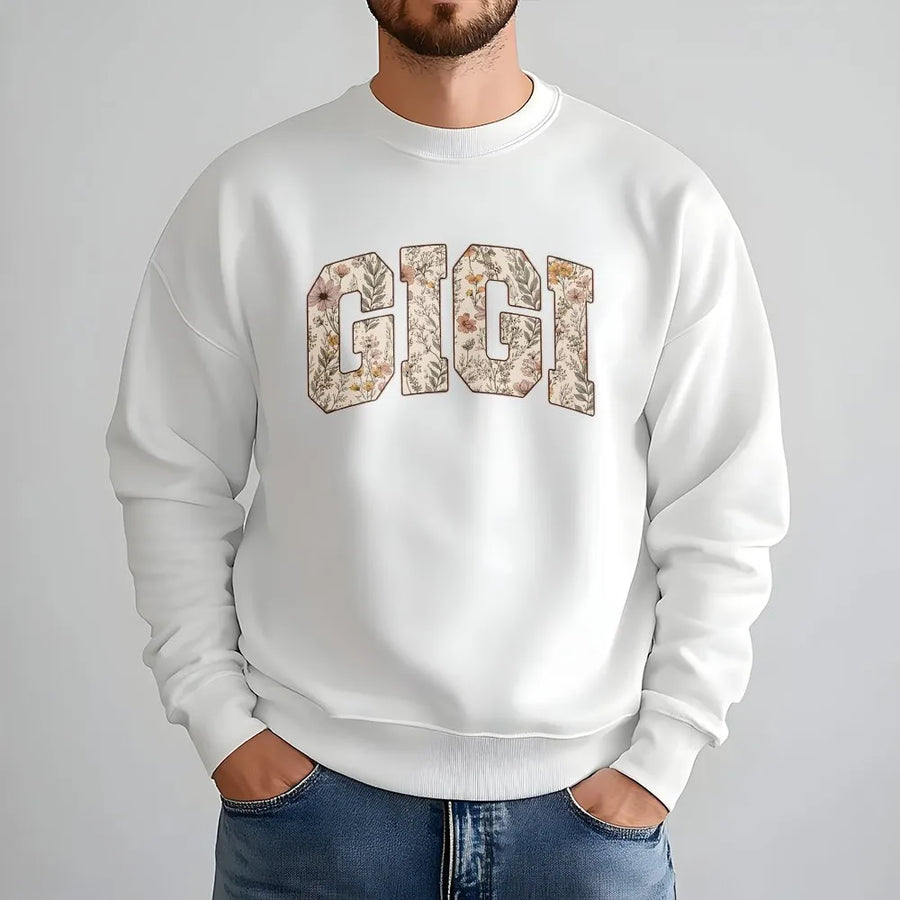 Floral Gigi Sweatshirt | Vintage Wildflower Lettering | Cozy Cotton Blend Crewneck | Mothers Day Gift for Grandma