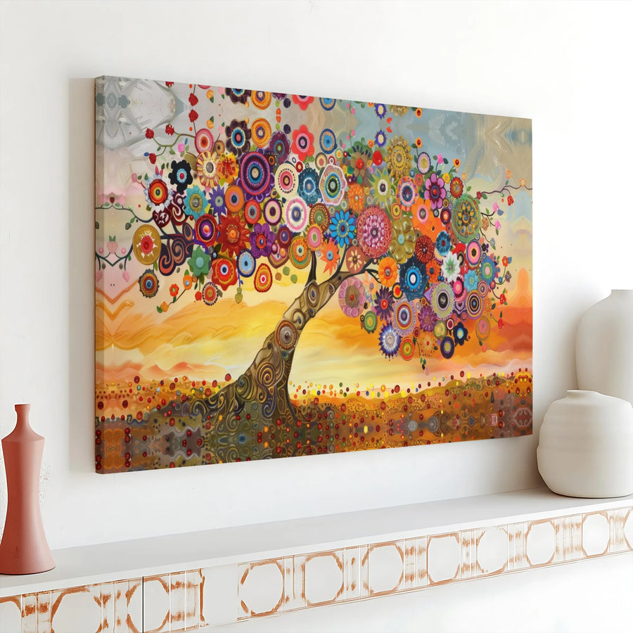 Tree of Life Canvas Wall Art | Colorful Abstract Mandala Tree Print | Premium Thick Gallery Wrap | Boho Living Room Decor Gift