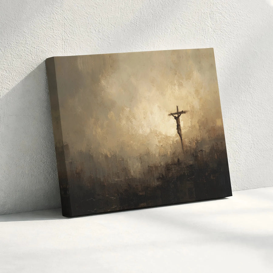 Jesus Crucifixion Canvas Wall Art | Moody Christian Painting Print | Premium 1.25" Thick Gallery Wrap | Spiritual Home Decor Gift for Believers