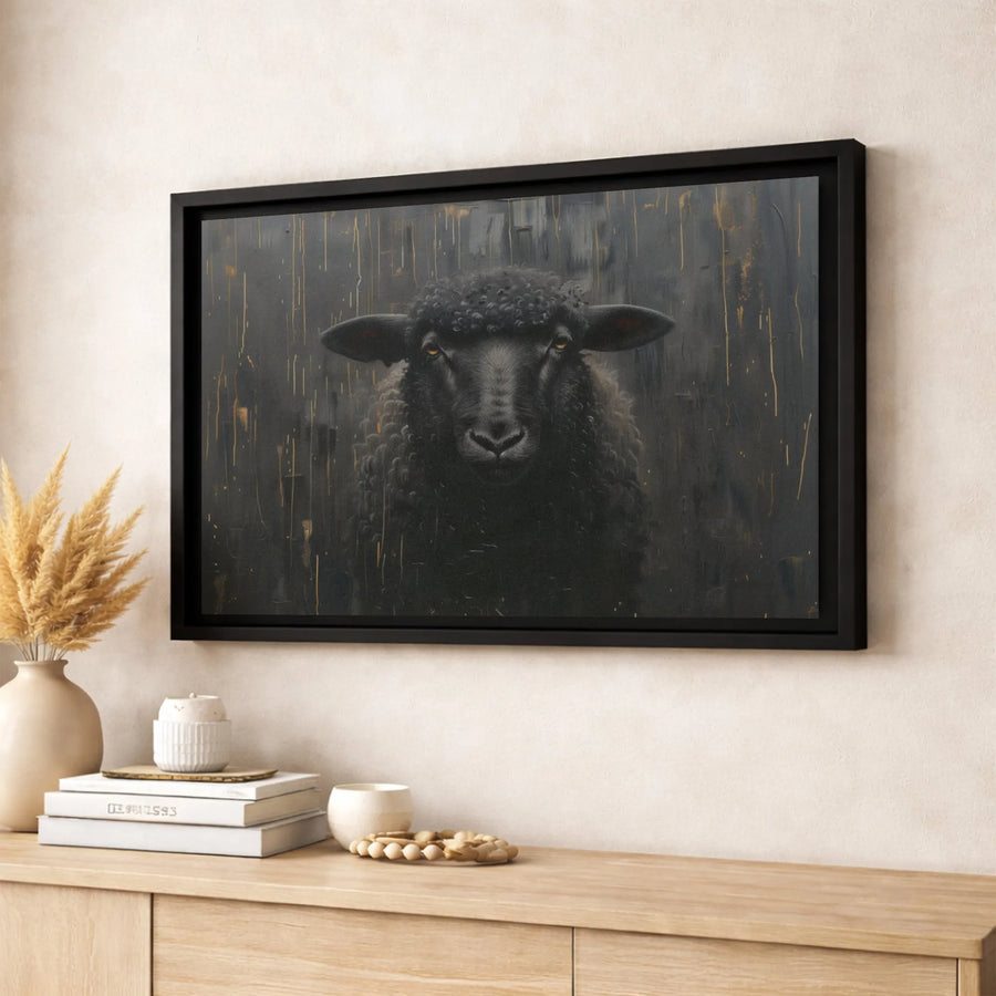 Black Sheep Canvas Wall Art | Dark Moody Farmhouse Portrait | Gallery-Quality 1.25 Inch Profile | Modern Home & Office Decor Gift