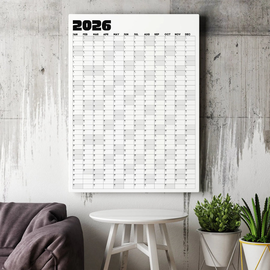 2026 Yearly Wall Calendar Canvas | Vertical Minimalist Planner Print | Premium Gallery Wrap Decor | Ready to Hang Office Gift