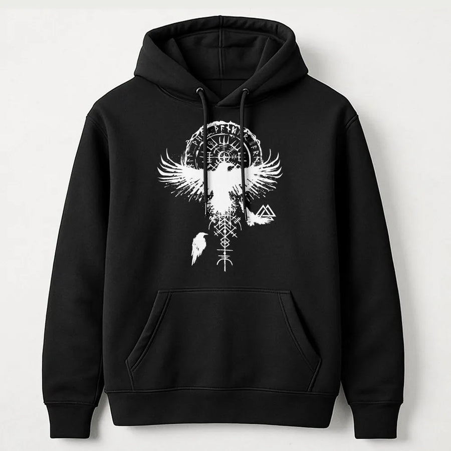 Viking Raven Hoodie | Vegvisir Norse Compass & Runes Graphic | Premium Cotton Tee | Mythology Fan Gift