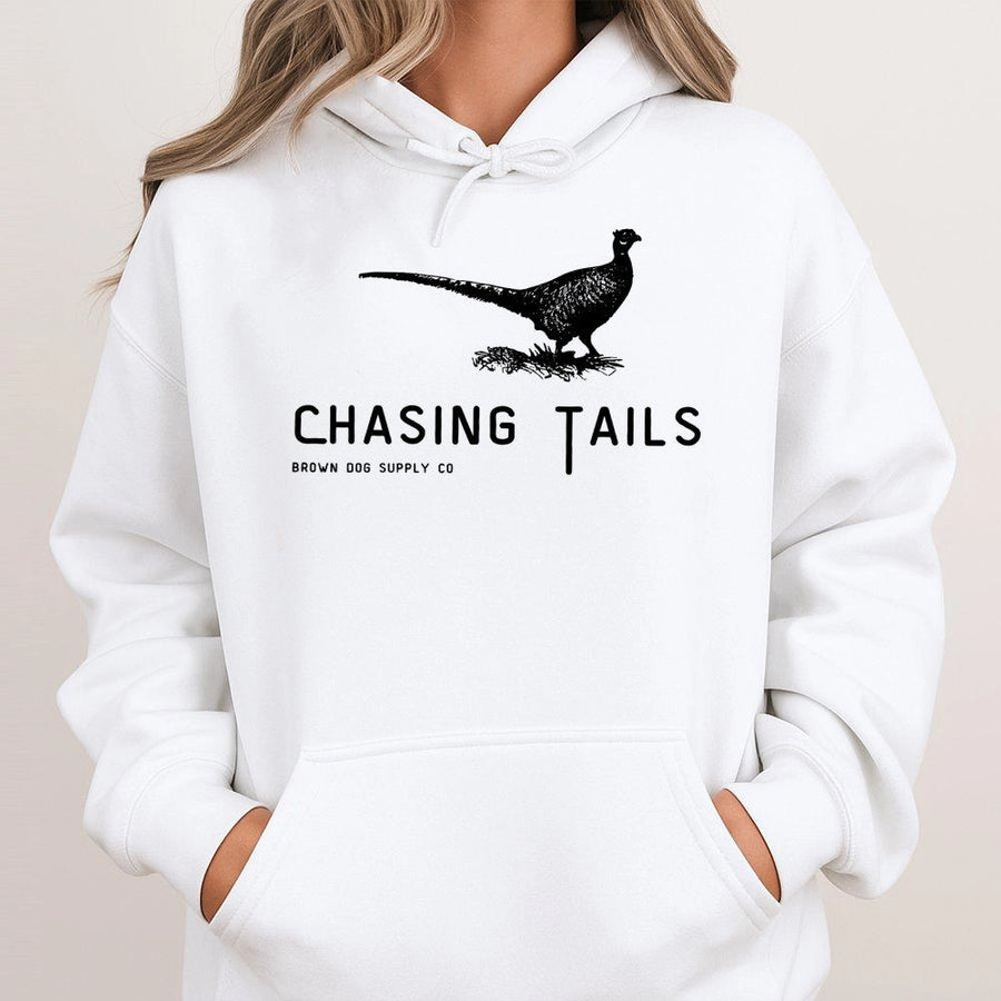 Pheasant Hunting Hoodie | Chasing Tails Bird Dog Graphic | Premium Cotton Blend | Gift For Upland Hunter & Wildlife Enthusiast