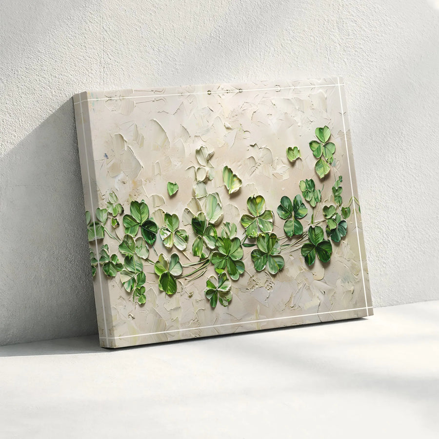 Shamrock Clover Canvas Wall Art | Textured 3D Impasto Style Print | Premium Canvas | St. Patrick's Day Gift for Irish Home Decor