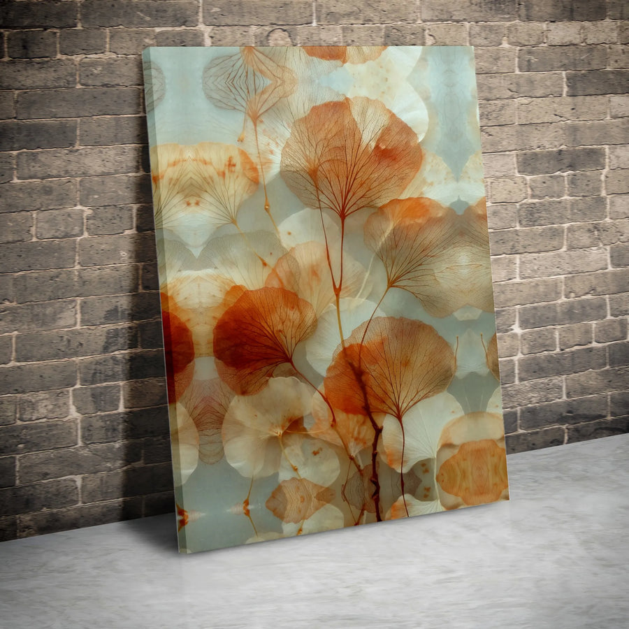 Abstract Botanical Canvas Wall Art | Translucent Orange Leaf Skeleton Print | Premium Gallery Wrapped Decor | Modern Home Office Gift