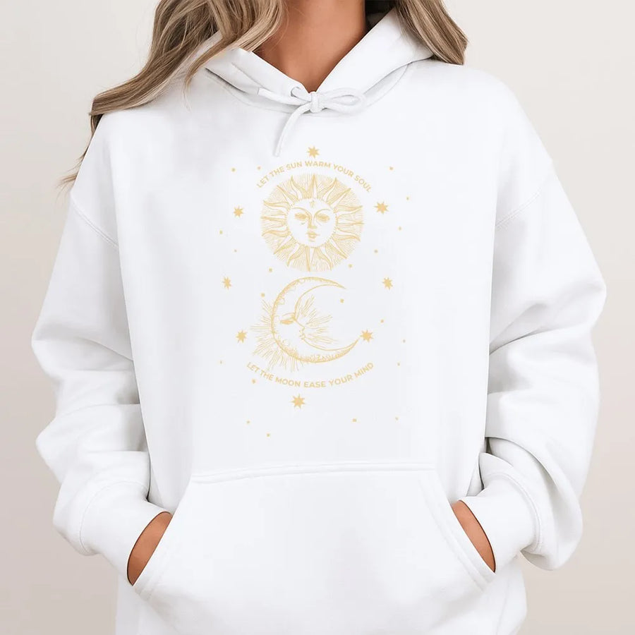 Celestial Sun and Moon Hoodie | Spiritual Quote Graphic Pullover | Cozy Cotton Blend | Boho Witchy Astrology Gift for Women