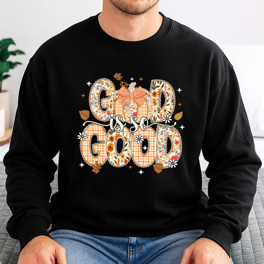 God Is So Good Sweatshirt | Floral Pumpkin Autumn Graphic Print | Premium Cotton Blend | Christian Fall Gift For Women
