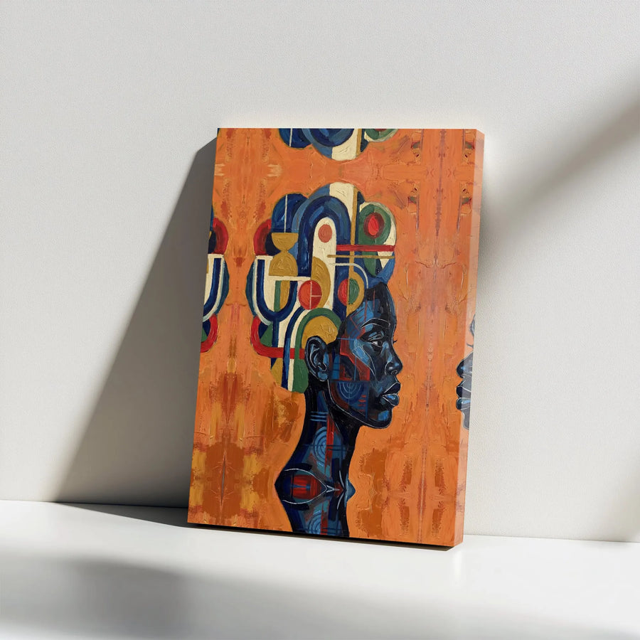 African Queen Canvas Wall Art | Abstract Geometric Portrait Print | Premium Gallery Wrapped Canvas | Modern Afrocentric Home Decor Gift