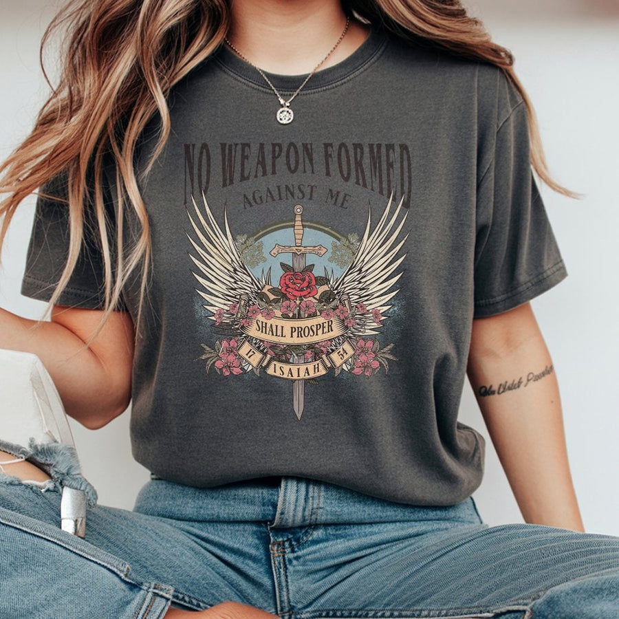 No Weapon Formed Against Me T-Shirt | Isaiah 54:17 Bible Verse Graphic | 100% Cotton Premium Tee | Faith-Based Christian Gift for Women and Men