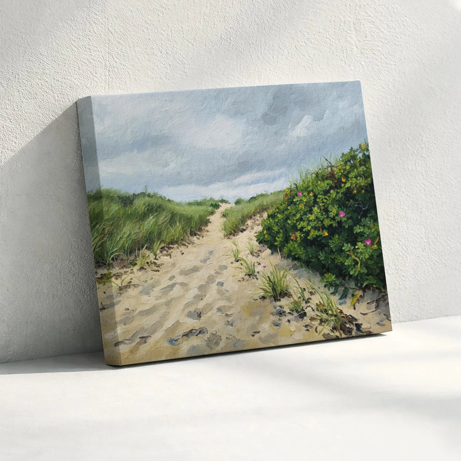 Coastal Beach Path Canvas Print | Wild Rose Dune Landscape Wall Art | Gallery Quality 1.25" Profile | Nautical Home Decor Gift