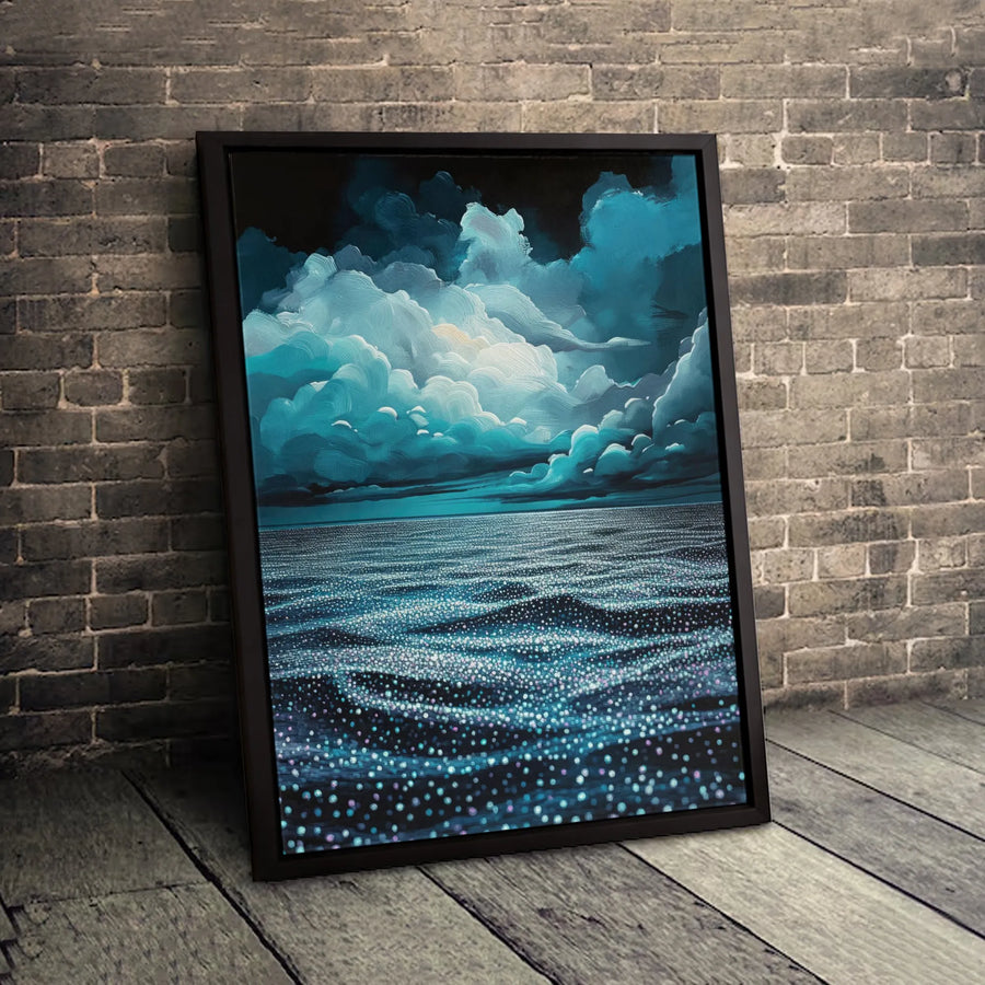 Bioluminescent Ocean Canvas Print | Moody Night Sea Wall Art | Premium Gallery Wrapped Decor | Coastal Bedroom or Living Room Gift