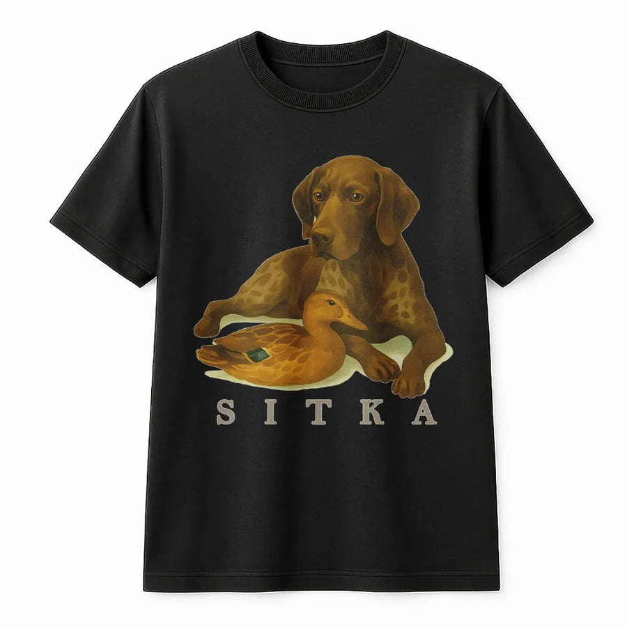 GSP Hunting T-Shirt | German Shorthaired Pointer and Duck Art | Premium Cotton Wildlife Apparel | Perfect Gift for Duck Hunters and Outdoorsmen