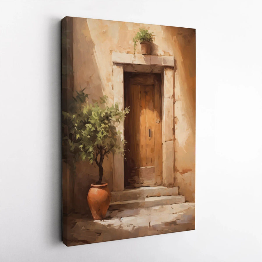 Tuscan Doorway Canvas Print | Rustic Italian Villa Painting | Premium Fade-Resistant Print | Farmhouse Wall Decor Gift