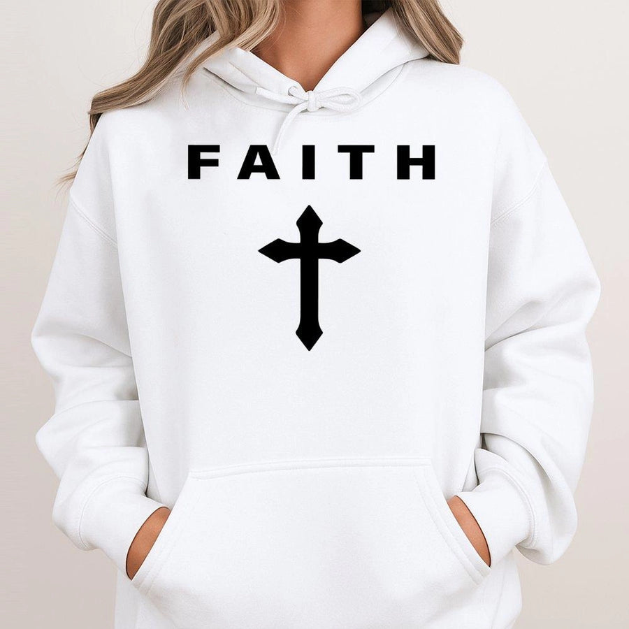 Faith Cross Hoodie | Minimalist Christian Graphic Design | Premium Cotton Blend | Religious Gift for Men and Women