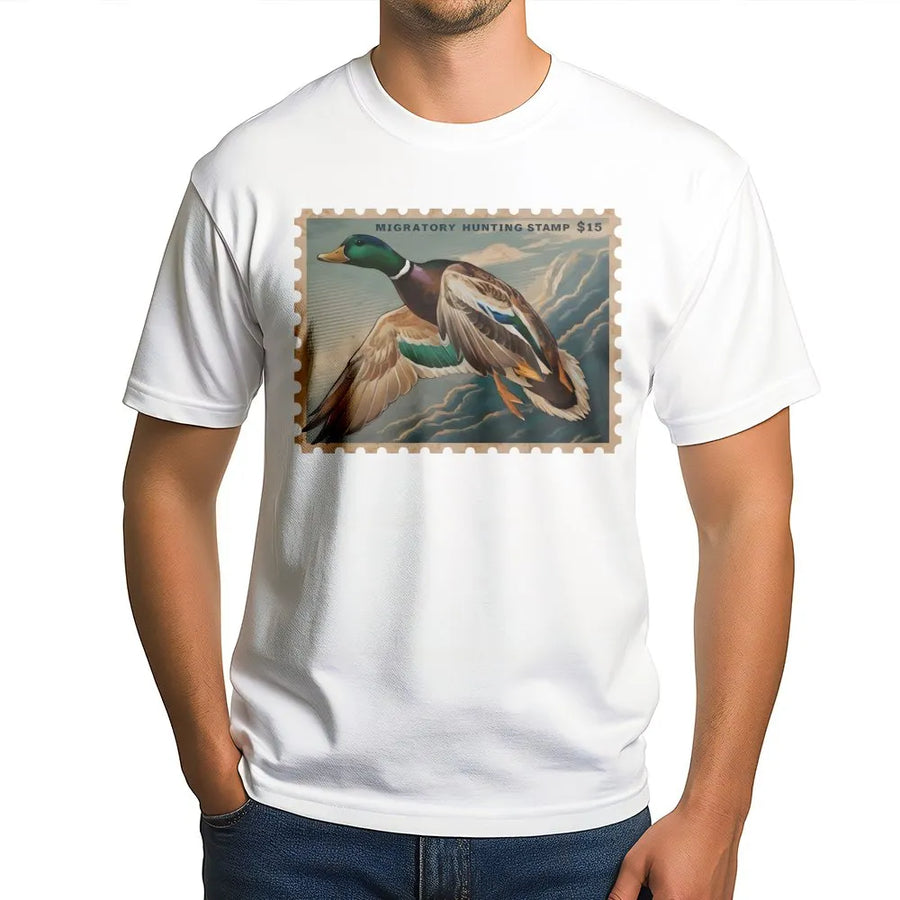 Mallard Duck Stamp T-Shirt | Vintage Wildlife Postage Art | Premium Cotton Graphic Tee | Outdoor Enthusiast Hunting Gift