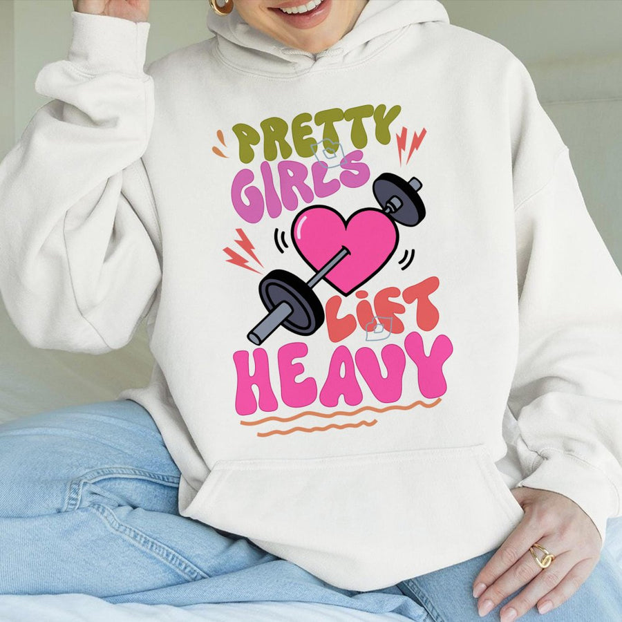 Pretty Girls Lift Heavy Hoodie | Funny Gym Weightlifting Graphic | Premium Cotton Blend | Workout Gift for Women