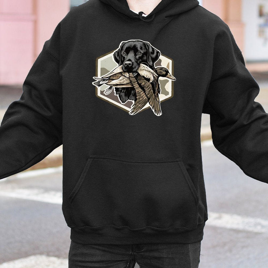 Hunting Dog Duck Hoodie | Labrador Retriever Graphic | Premium Cotton Blend | Gift For Hunter Country Outdoor Apparel