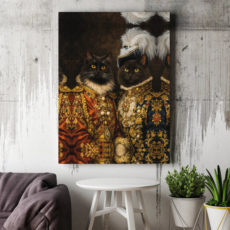 Royal Cat Portrait Canvas Wall Art | Vintage Anthropomorphic Cat Generals | Premium Frameless Canvas Print | Gift for Cat Lover