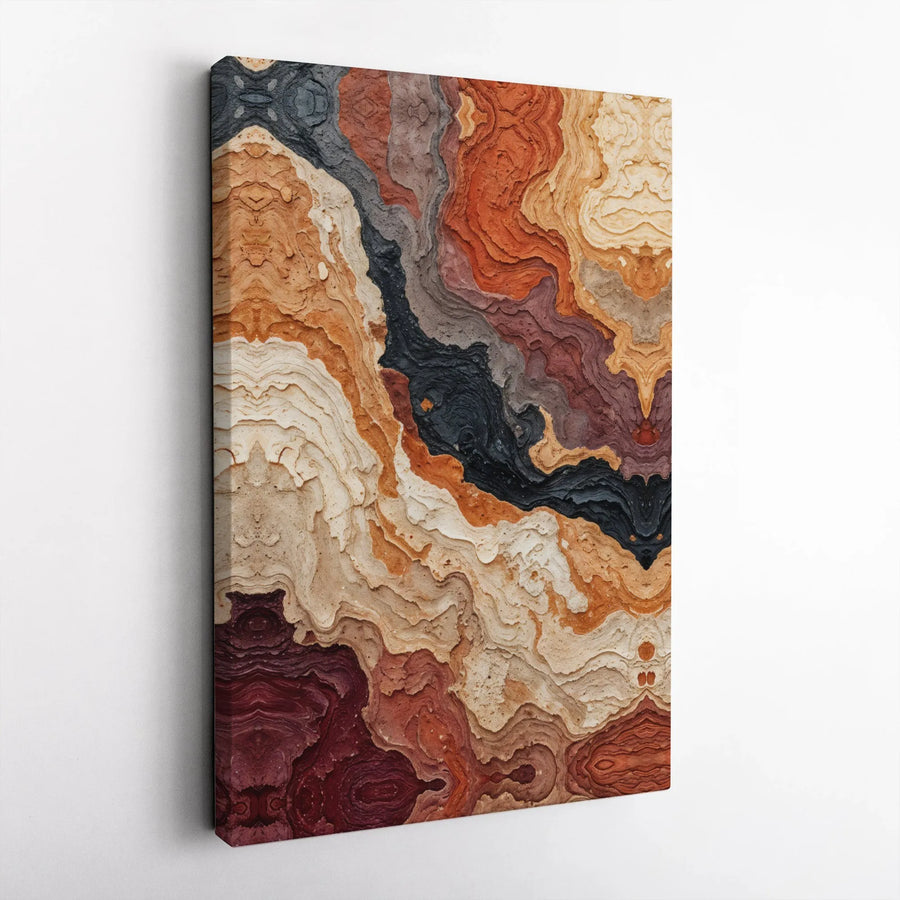 Geological Abstract Canvas Art | Layered Earth Strata Print | Premium Thick Gallery Wrap | Modern Wall Decor for Living Room