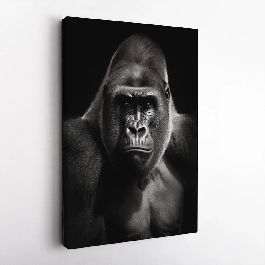 Silverback Gorilla Portrait Canvas | Intense Black and White Animal Wall Art | Premium Gallery Wrap Decor | Wildlife Home Office Gift