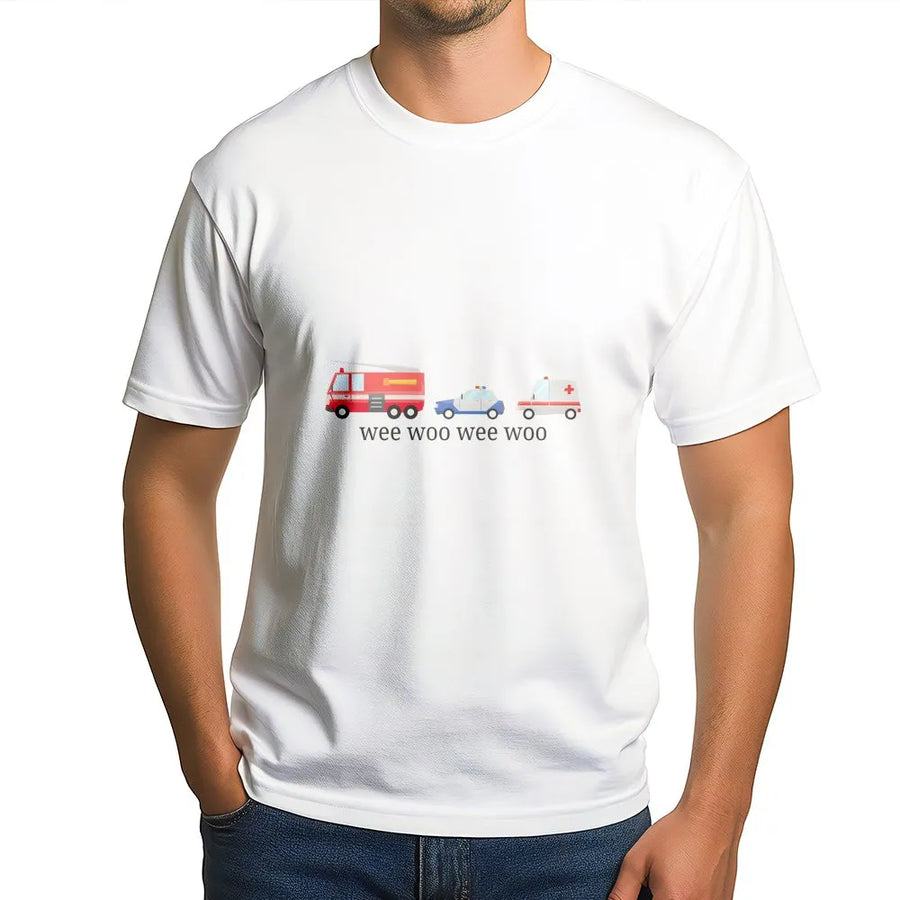 Wee Woo T-Shirt | Cute Emergency Vehicle Graphic Sweatshirt | Premium Cotton Blend | Gift for EMT Firefighter Police