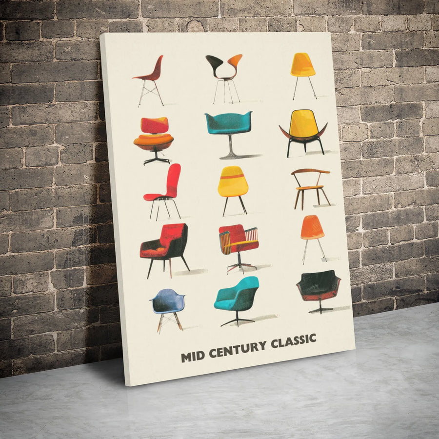 Mid Century Modern Chair Poster | Iconic Furniture Design Art Print | Gallery Wrapped Canvas | Minimalist Home Decor Gift for Interior Design Lovers