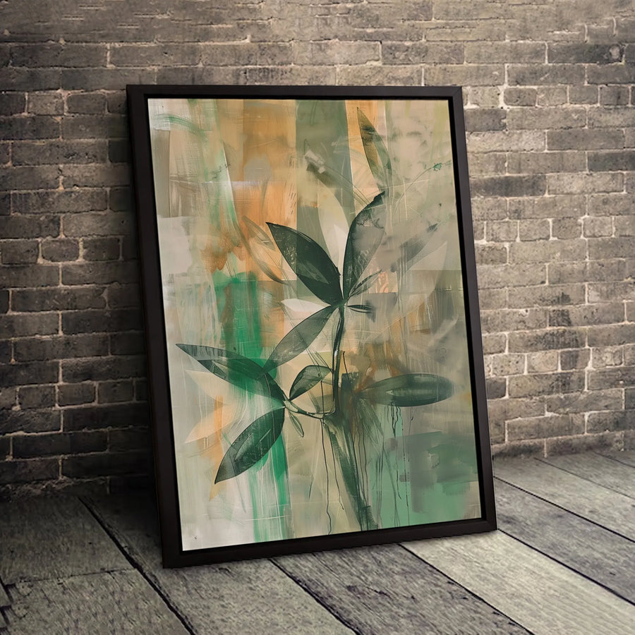 Abstract Botanical Canvas Wall Art | Sage Green Leaf Painting | Premium Fade-Resistant Gallery Print | Modern Minimalist Home Decor Gift