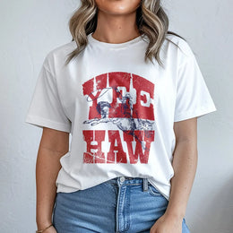 Yee Haw Cowboy T-Shirt | Retro Patriotic Western Graphic | Premium Soft Cotton | 4th of July Rodeo Gift for Cowgirl