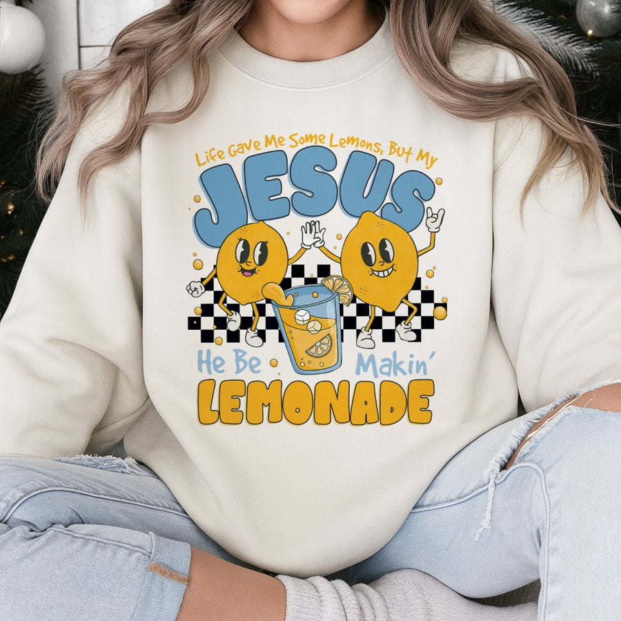 Jesus Lemonade Sweatshirt | Retro Christian Graphic Tee | Soft Cotton Blend Unisex Pullover | Inspirational Faith Gift For Youth And Adults