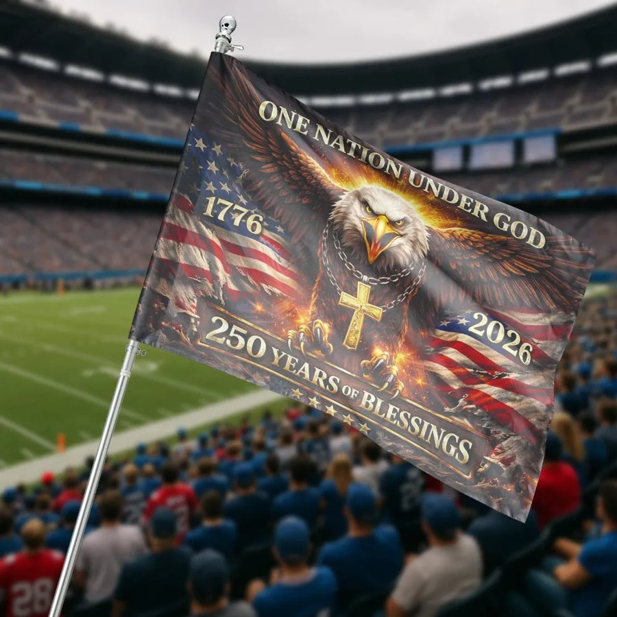 One Nation Under God House Flag | USA 250th Anniversary Eagle & Cross | Premium Double-Sided Polyester | Commemorative 1776-2026 Patriotic Home Decor Gift