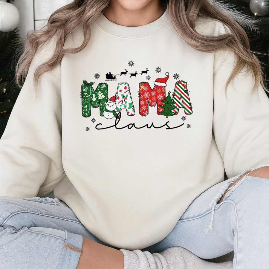 Mama Claus Christmas Sweatshirt | Festive Holiday Graphic Print | Cotton Polyester Blend | Cozy Gift For Mom