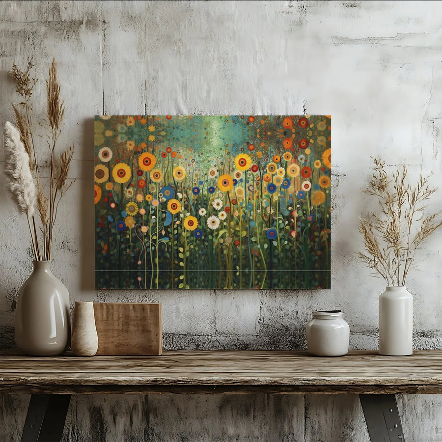 Wildflower Field Canvas Art | Colorful Floral Meadow Wall Decor | Premium 1.25" Gallery Wrap | Modern Botanical Living Room Gift