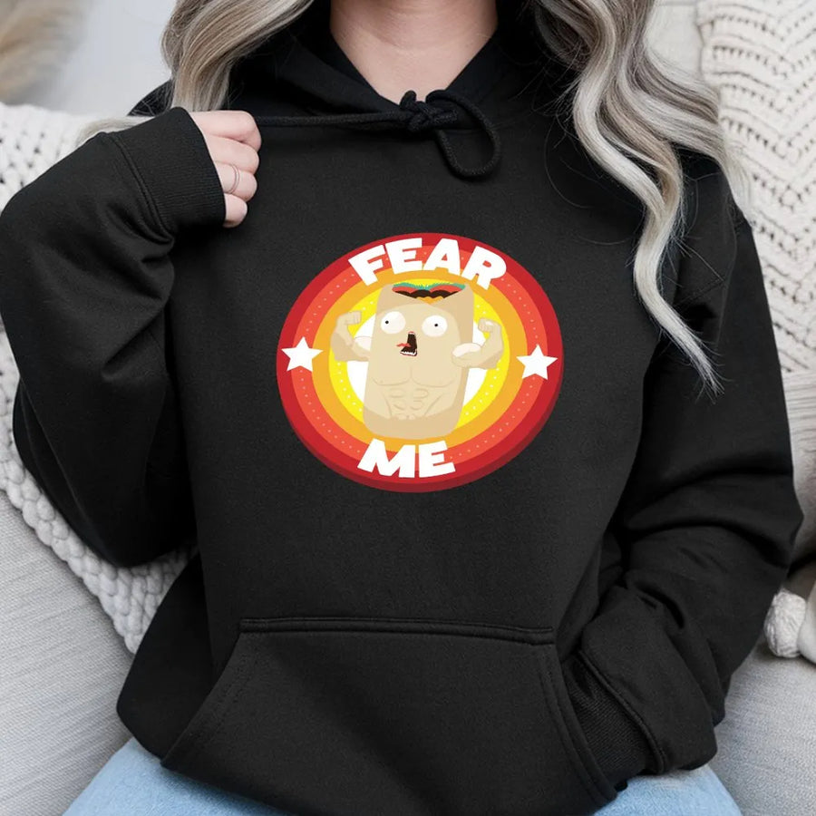 Fear Me Burrito Hoodie | Funny Muscular Flexing Food Graphic Tee | Soft Cotton | Novelty Gift for Gym Goers & Foodies
