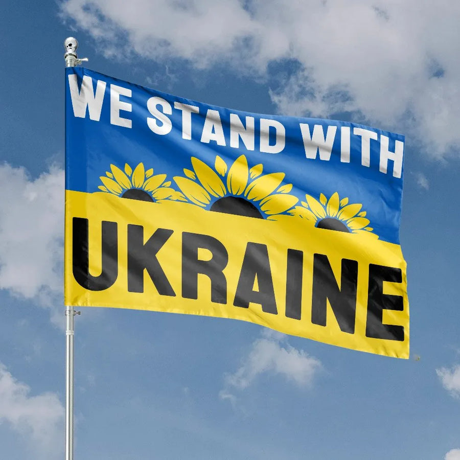 Stand With Ukraine House Flag | Sunflower We Stand With Ukraine Banner | Premium Double Sided Polyester | Outdoor Yard Decor Gift for Supporters