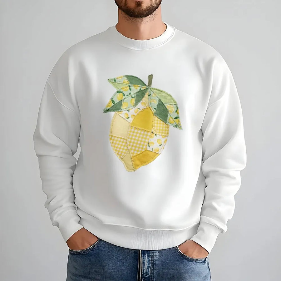 Lemon Patchwork Sweatshirt | Vintage Quilt Style Graphic | Soft Cotton Blend | Coquette Aesthetic Gift for Her