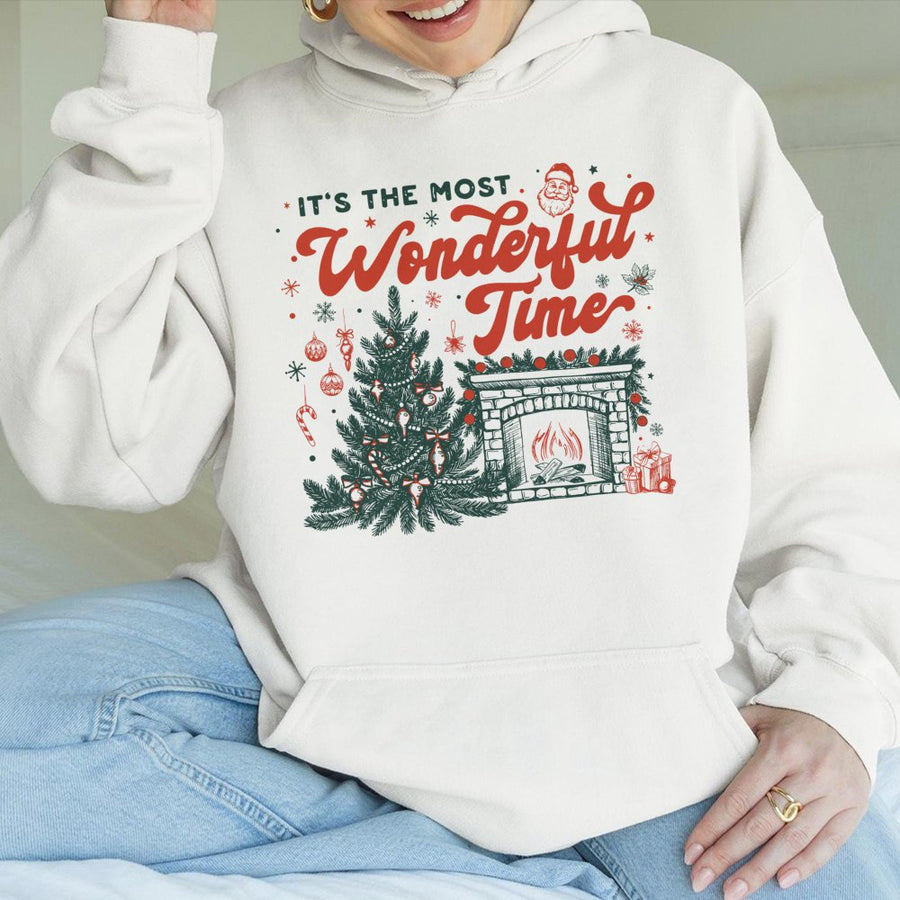 It's The Most Wonderful Time Hoodie | Retro Christmas Tree Graphic | Premium Cotton Blend | Holiday Gift For Christmas Lovers