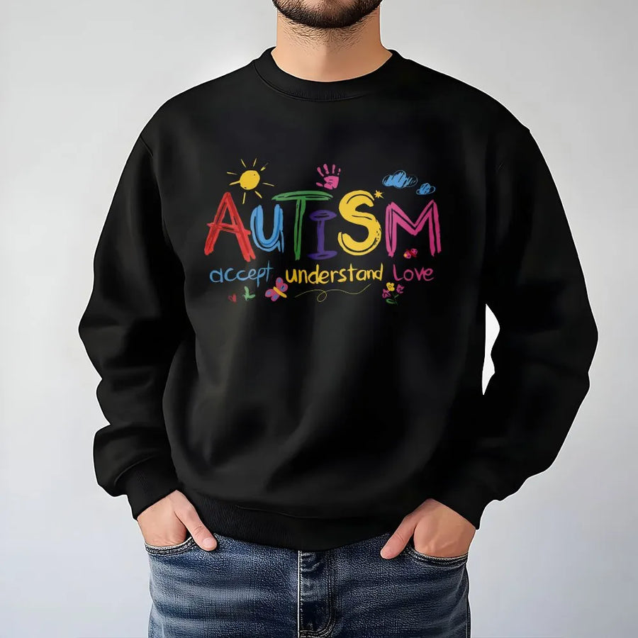 Autism Awareness Sweatshirt | Accept Understand Love Graphic | Premium Cotton Blend Unisex Crewneck | Neurodiversity Support Gift for Teachers