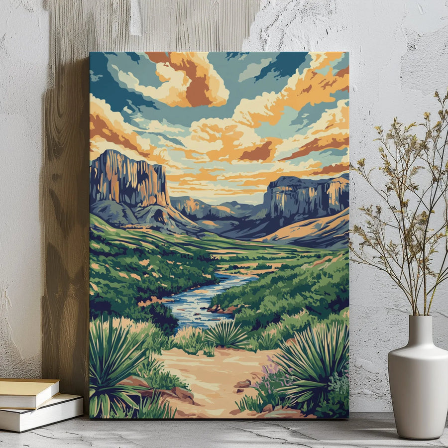 Desert Canyon Landscape Canvas Print | Modern Southwestern River Mesa Art | Premium Gallery Wrapped Wall Decor | Nature Lover Gift